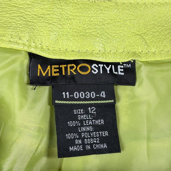 Metrostyle Women Vintage 90s Leather Suit Pants Jacket Ombre Lime Aqua Size 12 - Picture 12 of 12